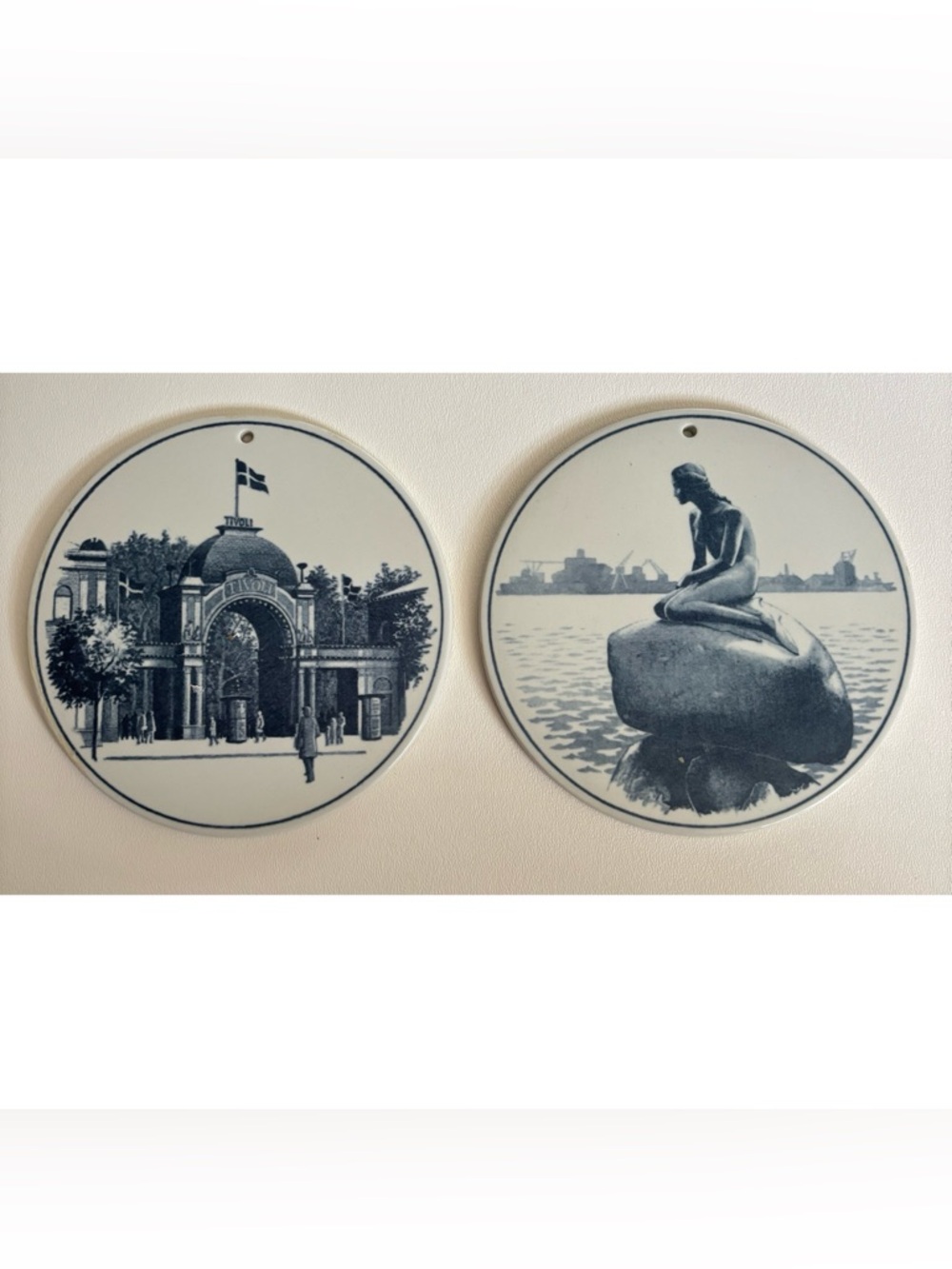 Vintage Royal Copenhagen Blue and White Porcelain Wall Plaques ~ Set of 2